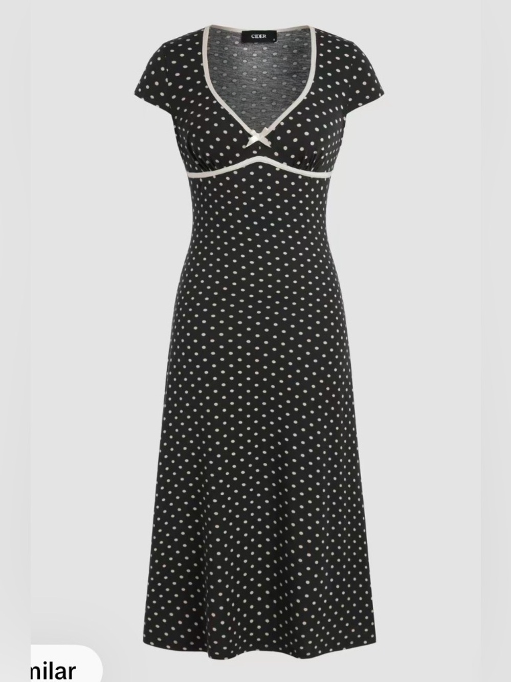 Cider Knit V-neck Spot Bowknot Midi Dress - Picture 2 of 5